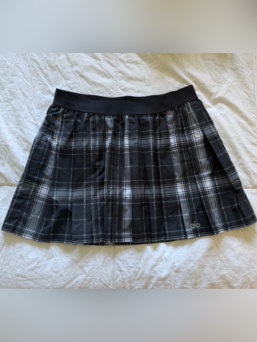 ALO Yoga Black and White Plaid Mini Skirt